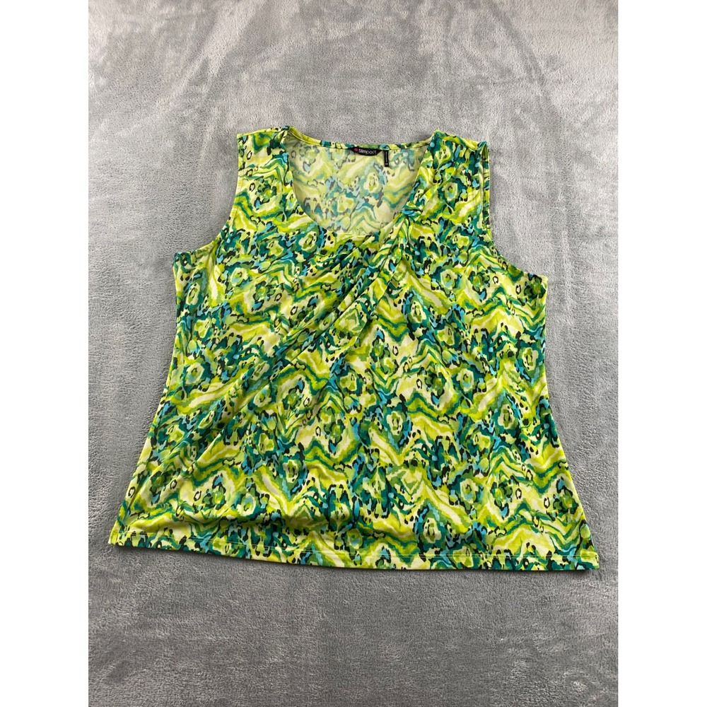 Slimpact Womens XXL Sleeveless Cowl Neck Top Lime Green Abstract Print Blouse